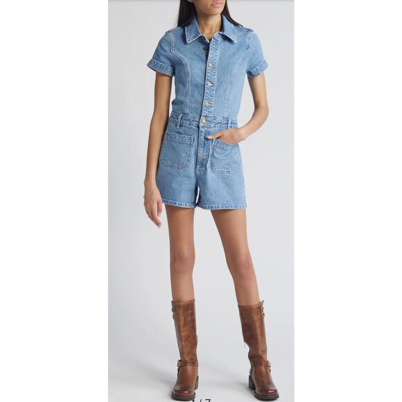 ROLLA’S Sailor Short Sleeve Denim Romper in medium blue size XL. NWOT - Picture 1 of 8